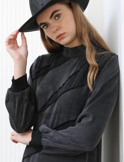 FRANCESCA GAZZELLA TAM BOY ELBİSE - SİYAH