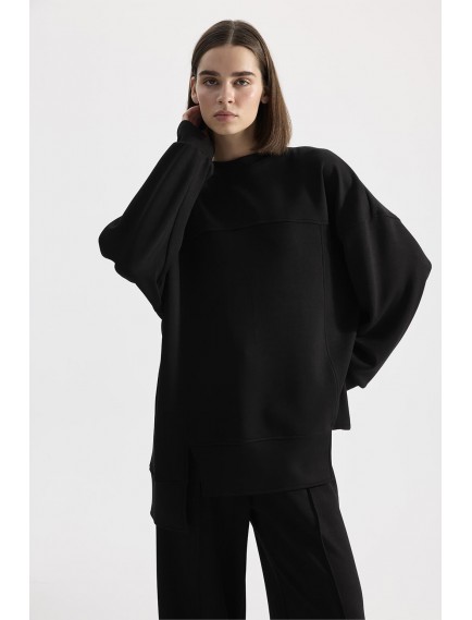 KADRİYE BAŞTÜRK  MODAL ÖRME ASİMETRİK KESİM SWEATSHIRT - SİYAH
