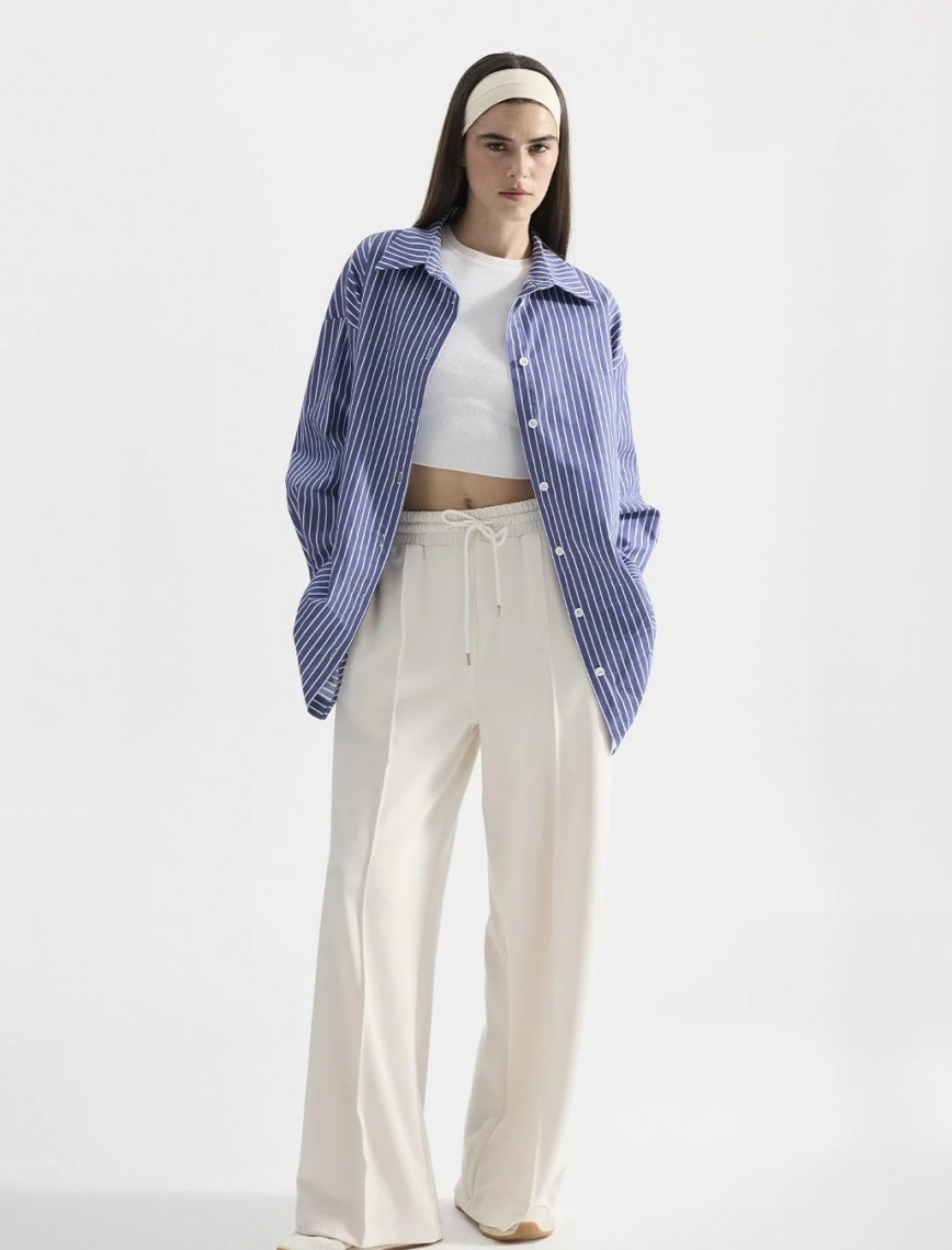 KADRİYE BAŞTÜRK MODAL ÖRME BOL KESİM PANTOLON - EKRU