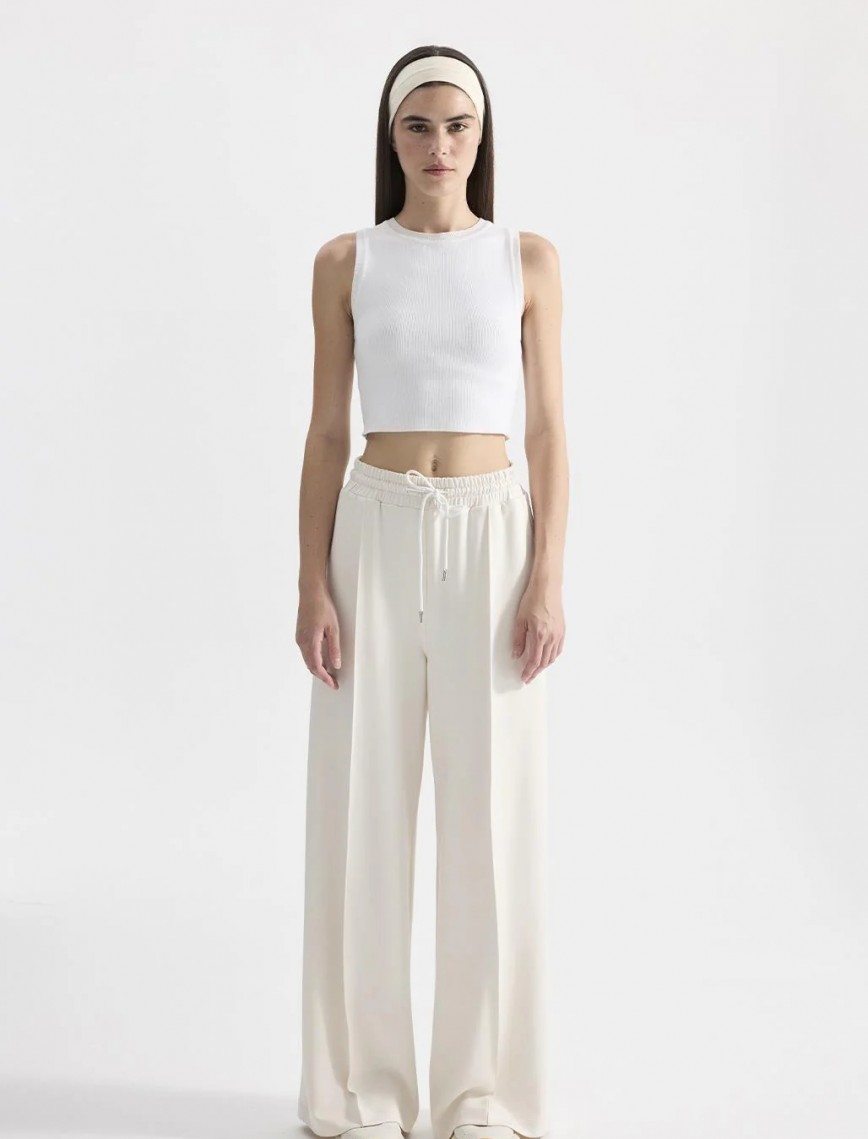 KADRİYE BAŞTÜRK MODAL ÖRME BOL KESİM PANTOLON - EKRU