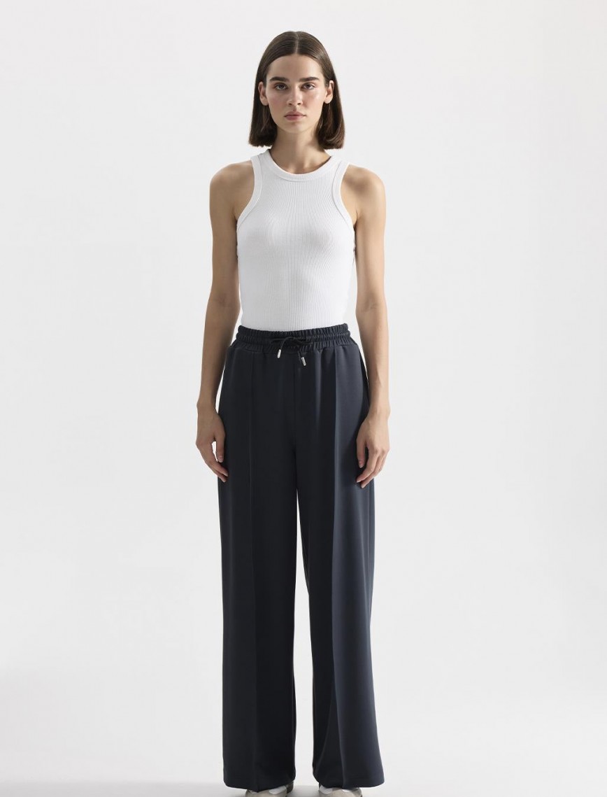 KADRİYE BAŞTÜRK MODAL ÖRME BOL KESİM PANTOLON - FÜME