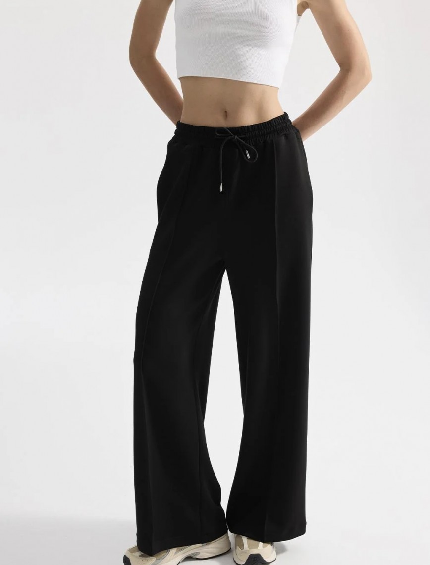 KADRİYE BAŞTÜRK MODAL ÖRME BOL KESİM PANTOLON - SİYAH