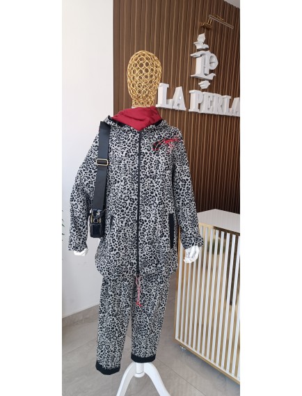 SOLİS LEOPAR DESENLİ İKİLİ TAKIM - GRİ