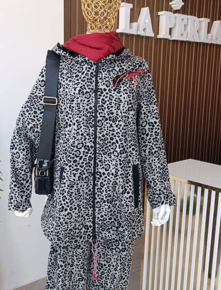 SOLİS LEOPAR DESENLİ İKİLİ TAKIM - GRİ