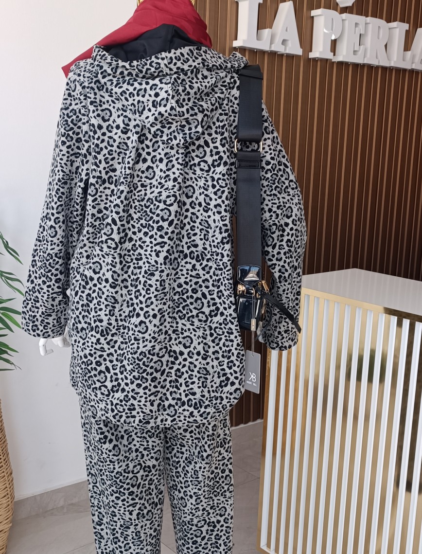 SOLİS LEOPAR DESENLİ İKİLİ TAKIM - GRİ