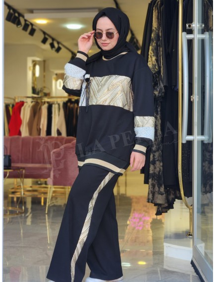 SOLİS JAKARLI EŞOFMAN TAKIMI - SİYAH