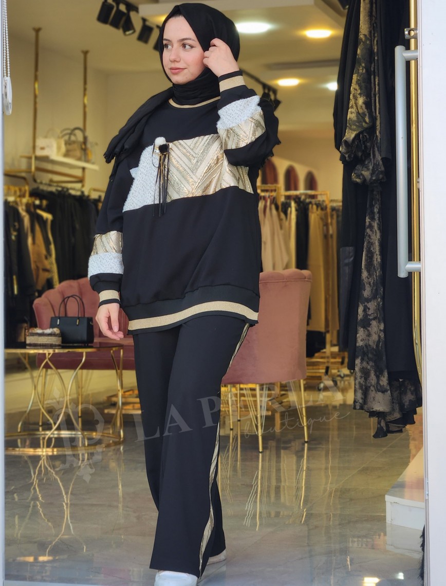 SOLİS JAKARLI EŞOFMAN TAKIMI - SİYAH