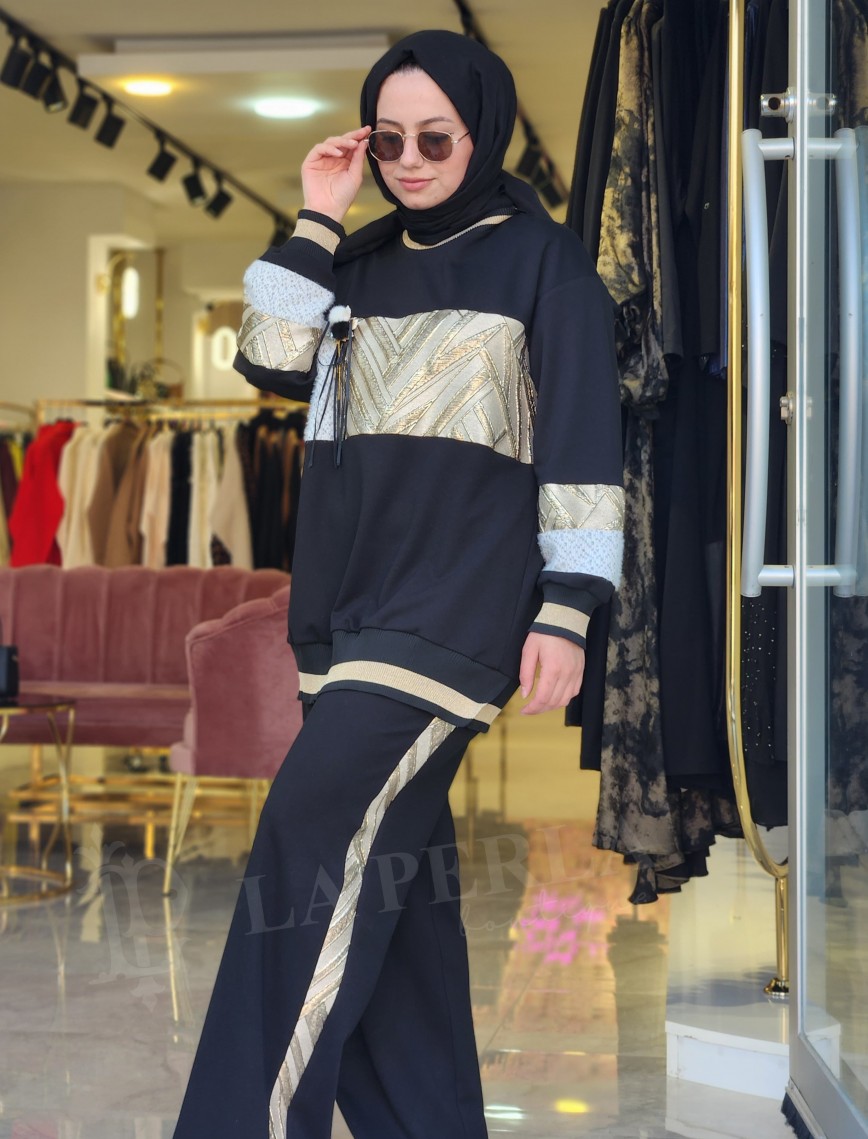 SOLİS JAKARLI EŞOFMAN TAKIMI - SİYAH