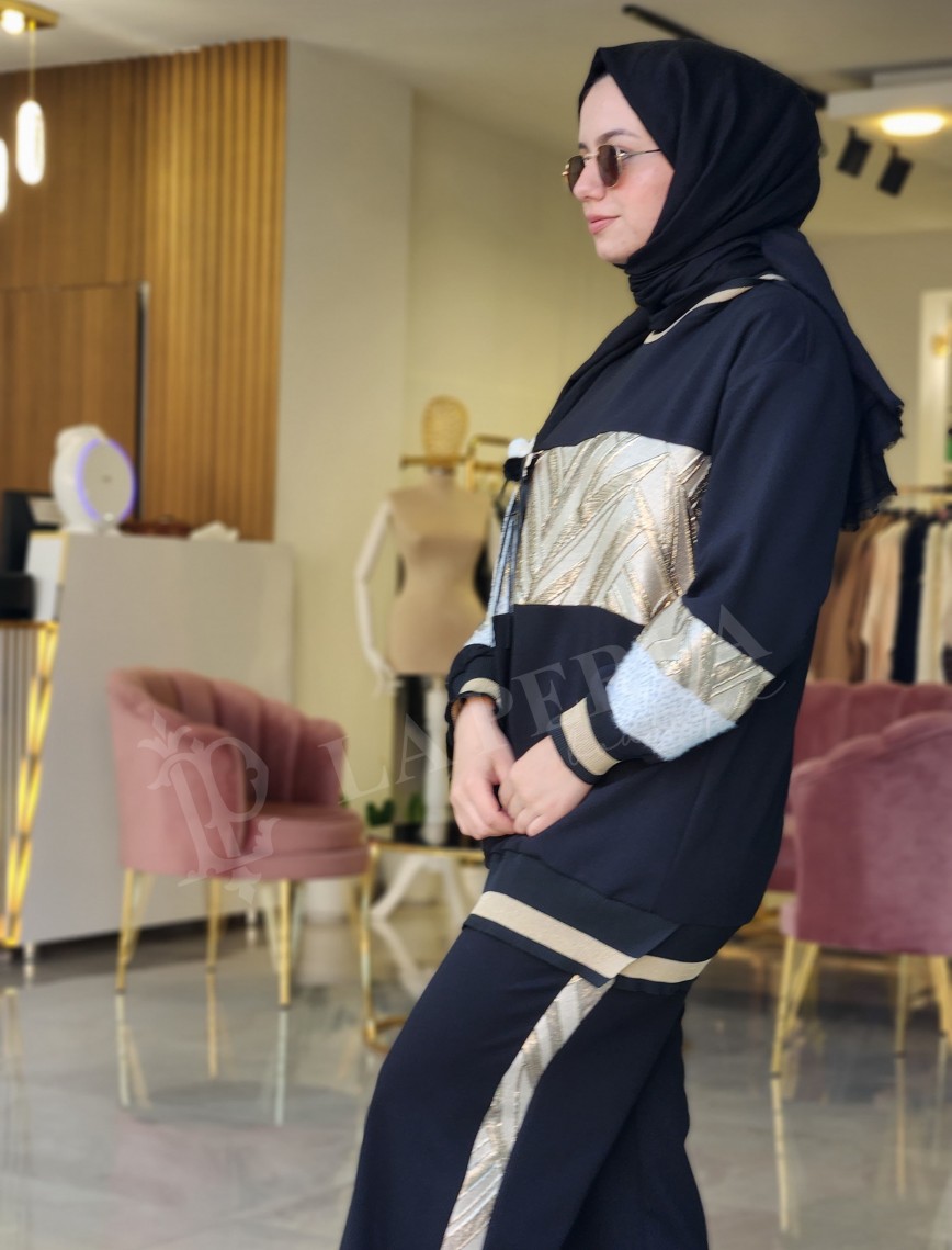 SOLİS JAKARLI EŞOFMAN TAKIMI - SİYAH